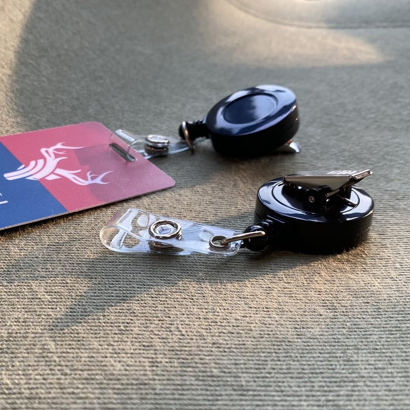 QREEL - 2 Pack - Retractable ID Name Badge Holder Reels with Swivel Alligator Clip (Black) - Image 4